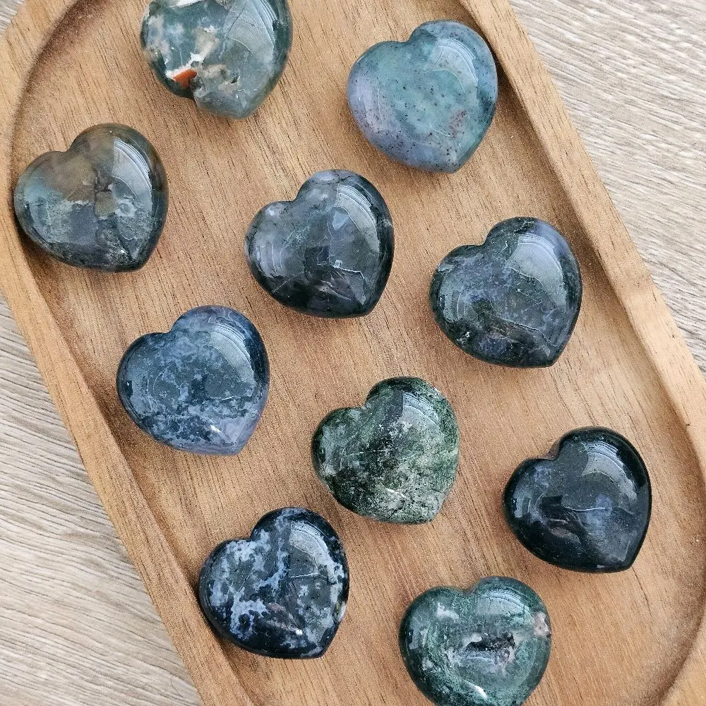Moss Agate Heart Carvings