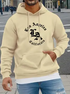 Men's Hooded Pullover Sweater, California Print Long Sleeve Casual Loose Fit Design, Autumn Winter Outdoor Leisure Ideal Gift