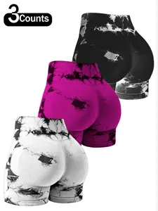 High-Waisted Tie-Dye Yoga Shorts for Women, Seamless Butt-Lifting Gym Shorts, Activewear Shorts, Ideal for Cycling & Fitness Training, All-Season Wear