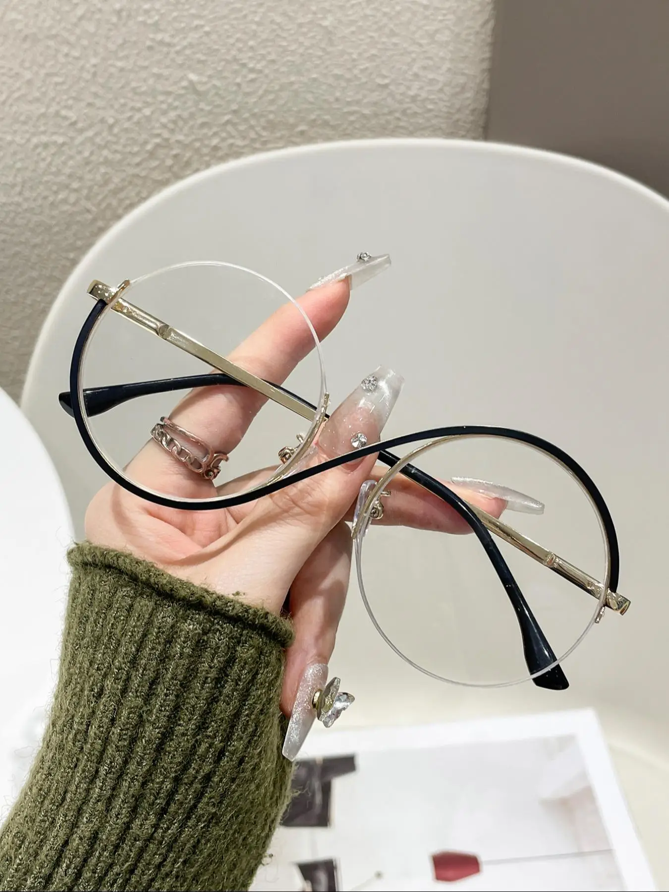 Anti-blue Light Round Frame Eyeglasses for Women & Men, High Quality Eyeglasses, Fashion Stylish Trendy Eyewear for Work, Daily Clothing Decor, Perfec