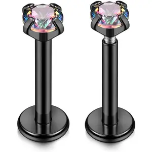 PiercingJ 2-4pcs 16g 316L Stainless Steel 3mm Cubic Zirconia Labret Monroe Lip Ring/Tragus/Helix Earring,6-12mm Bar Length