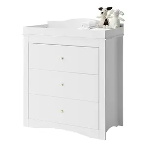 VEVOR MDF Wood Baby Changing Table Dresser, 100lb Capacity Diaper Change Station, 3 Drawers, Anti-Tip Kit, Raised Edges, Modern Multi-Functional Storage Organizer for Children's Room, White