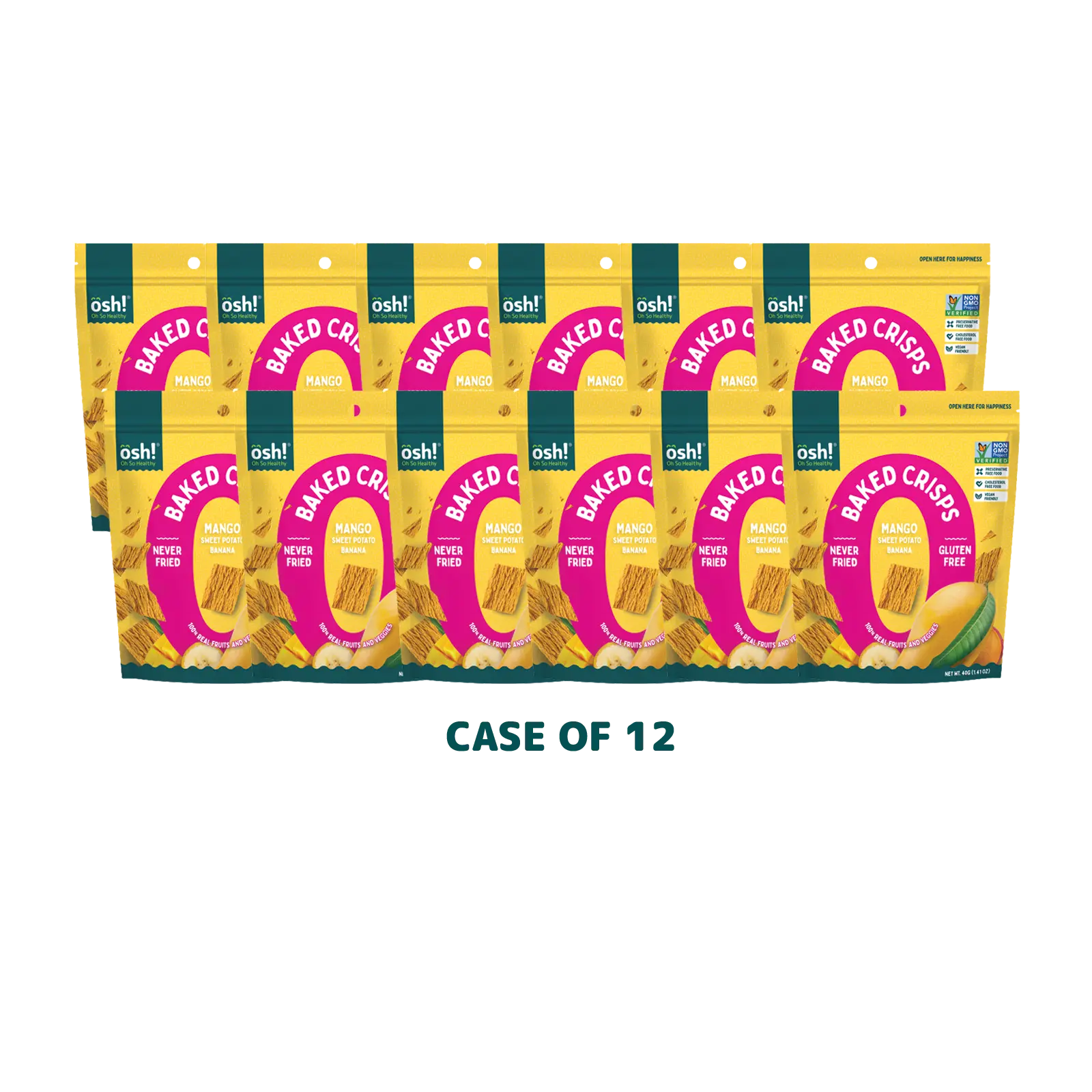 OSH! Oh So Healthy Baked Mango fruit Crisps. Made from 100% Real Fruit - Case 12x40gr. Gluten-free Cholesterol-free NON-GMO Never fried. Your go to Guilt free Snack.