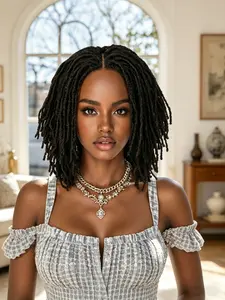 10 Inches V Part Dreadlock Wigs, Short Faux Locs Braids Wig for Women, Braided Twist Afro Curly, Synthetic Hair Wigs for All Occasions