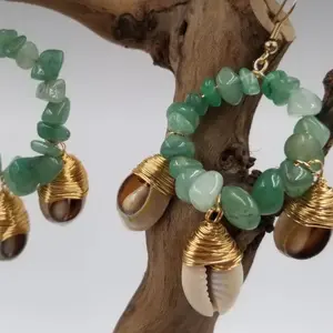 Green Jade cowrie-shell earrings