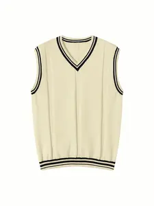 Men's Solid Color Crew Neck Sweater Vest Soft Warm Winter Knit Pullover Casual Formal Fall Winter Apparel Easy Care Hand Dry Clean Only Classic Minimalist Design Perfect for Layering Office Everyday Wear Sleeveless Shirt Apricot