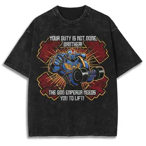 Inspired by Warhammer 40K Gym Pump Cover – Vintage Oversized Washed Tee with Ultramarine-Style Graphic, Heavyweight Cotton Unisex Shirt for Workout, Gaming & Streetwear Lovers, Men's Oversize Retro Gym Fit, Gamer Gift Top