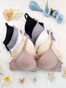 Women's Solid Color Wireless Bra, Breathable Elegant Chic Comfortable Fitted Textured Medium Bra, Softness Lightweight Lingerie for All Seasons, Underwear, Everyday Essential Bra
