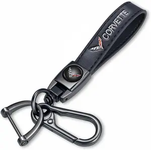 for Corvette Leather Keychain – Premium Key Fob Holder for C6, C7, C8 Stingray, Z06, ZR1 & All Corvette Models | 360° Rotating Screw-Free Metal Car Key Strap | Heavy-Duty Genuine Leather Keychain Gift for Men & Women, Automotive Accessories