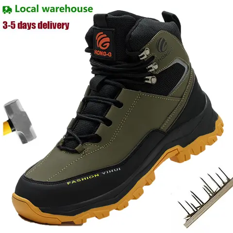 Men's Steel Toe Mesh Safety Work Boots - Slip-Resistant, Puncture-Proof, Lightweight Closed Fashion Fabric Walking Shoes for Workers, Warehouses