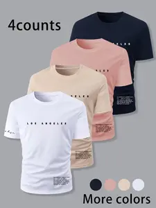 Men's Letter Print Round Neck Tee, Regular Fit Casual Short Sleeve T-shirt, Men's Summer Top for Daily Wear