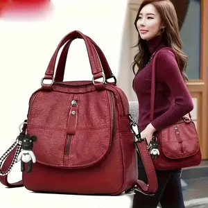 2026 New Women'S Fashion Large Capacity Convertible Backpack - Adjustable Shoulder Strap, Zipper Closure, Synthetic Faux Leather, Red, Versatile for School & Casual Use, Casual Daypack |   Stylish Backpack |   Backpack For Women