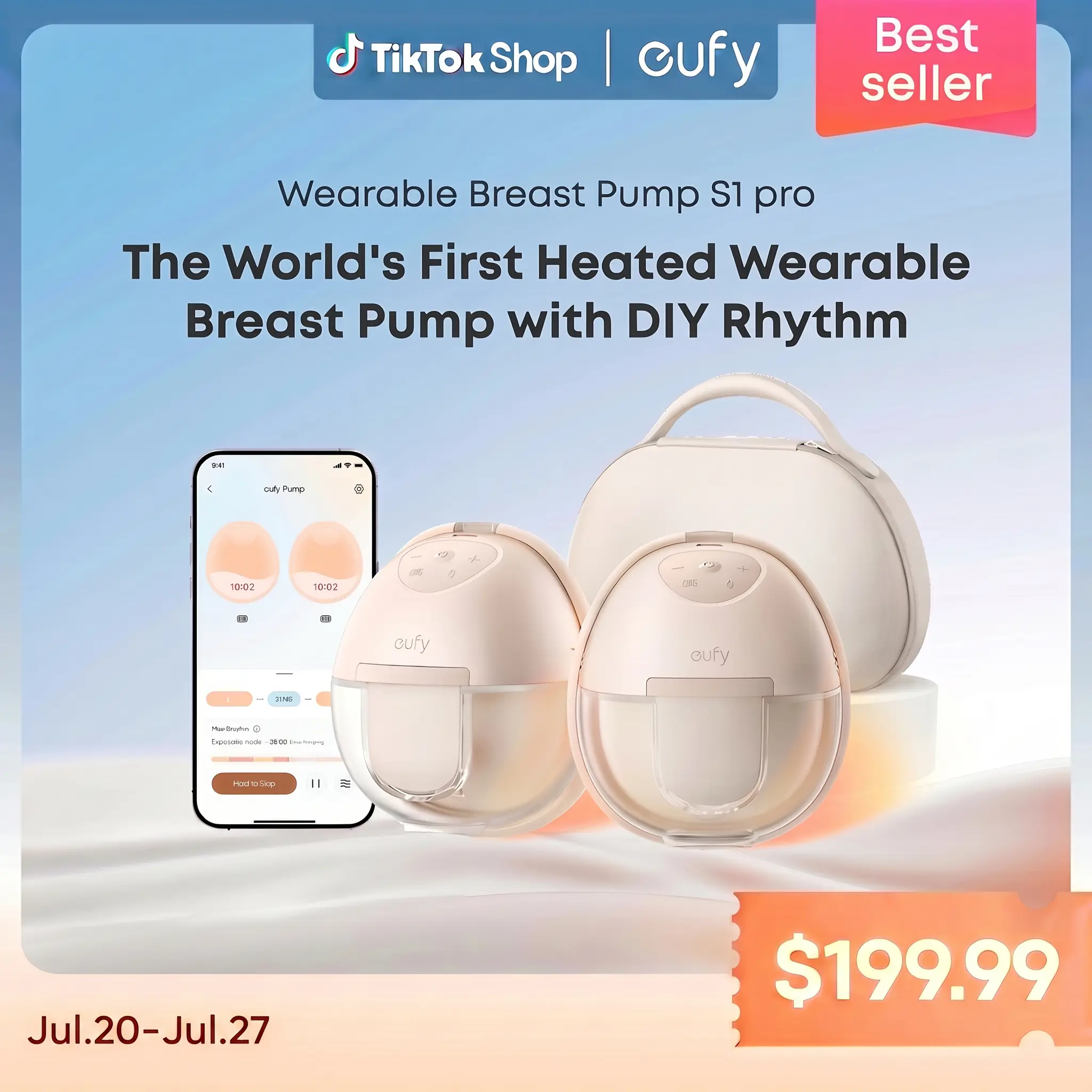 【Exclusive Bundle】eufy S1 & S1 Pro Heated Wearable Breast Pump, Hands-Free Breast Pump with Industry-Leading HeatFlow Tech, App-Controlled OptiRhythm, Hospital-Grade Suction, Leakproof, Slim and Ultra-Quiet for in-Bra Use