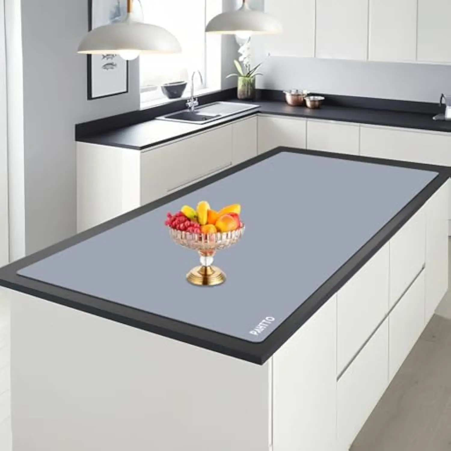 Silicone Mat for Kitchen Countertop, 47.2x23.6in Heat Resistant Kitchen Island Protector Mat, Extra Large Non-Slip Thickened Quartz Counter Heat Protector, Waterproof & Multipurpose Coasters Coffee Tableware Glossy Cover Oil