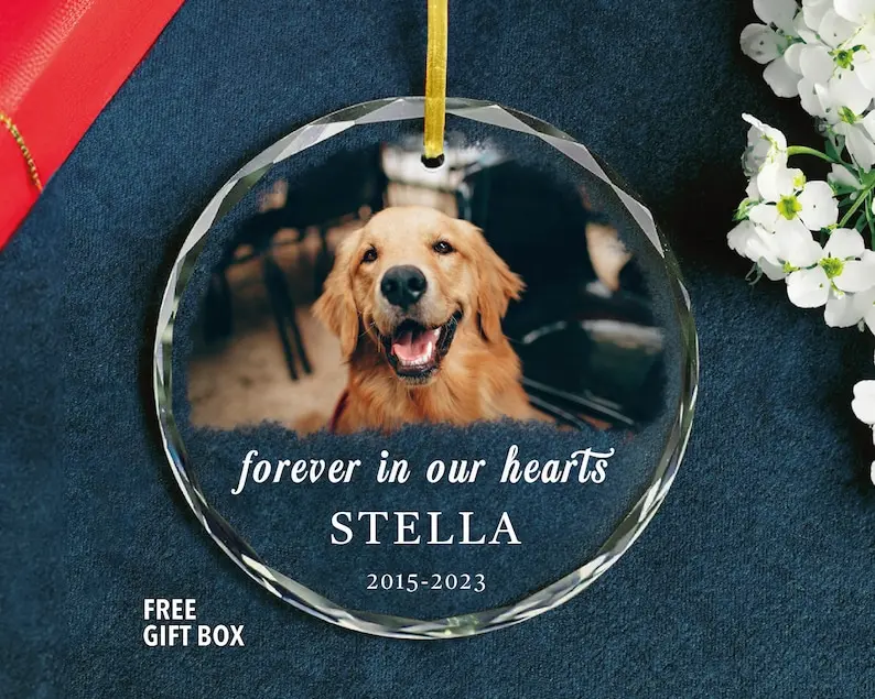 Pet Loss Sympathy Ornament - Forever in Our Hearts Custom Losing a Pet Memorial Photo Ornament - Dog Cat Pet Remembrance Gift