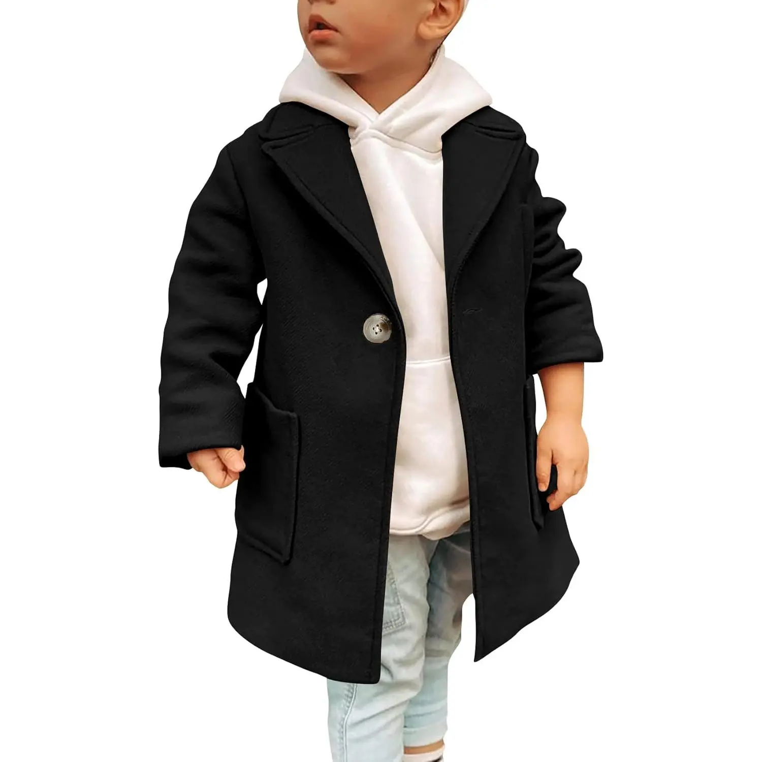 Kids Toddler Boys Wool Blend Trench Coat Long Sleeve Mid Length Pea Overcoat Outerwear