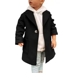 Kids Toddler Boys Wool Blend Trench Coat Long Sleeve Mid Length Pea Overcoat Outerwear