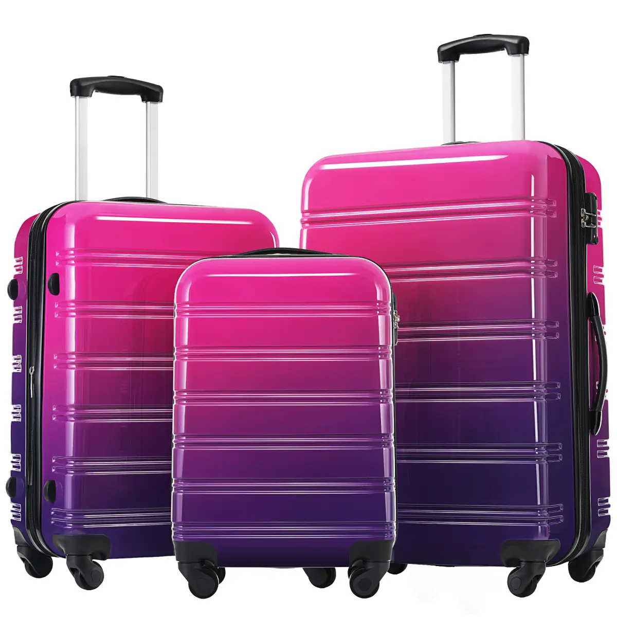 Luggage Sets 3 Piece, Hardside Expandable Suitcase Set with Spinner Wheels, Lightweight Gradient Color Luggage 20+24+28 IN, Purple and Pink