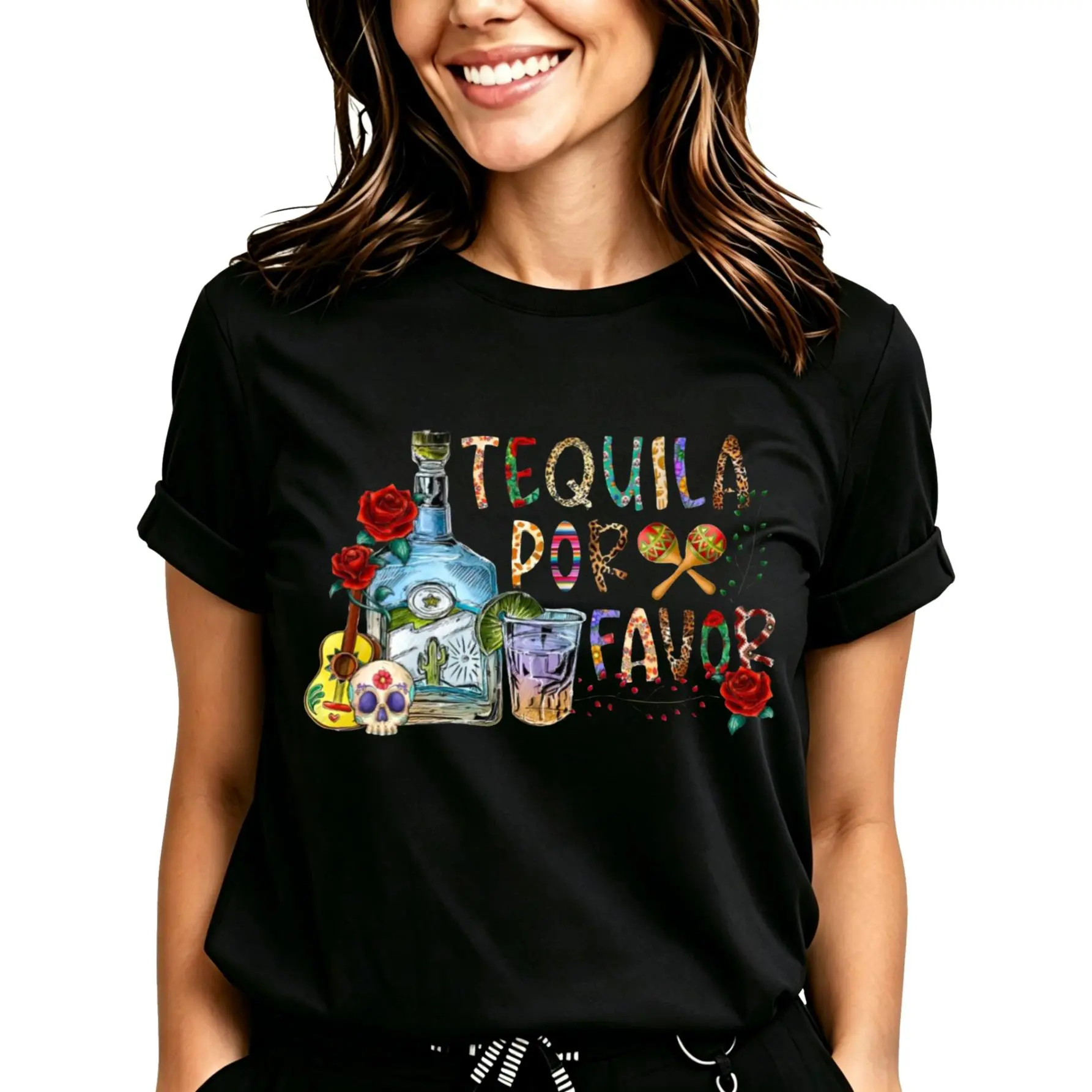 Tequila Por Favor Design T-Shirt for Women Men Cotton Clothing