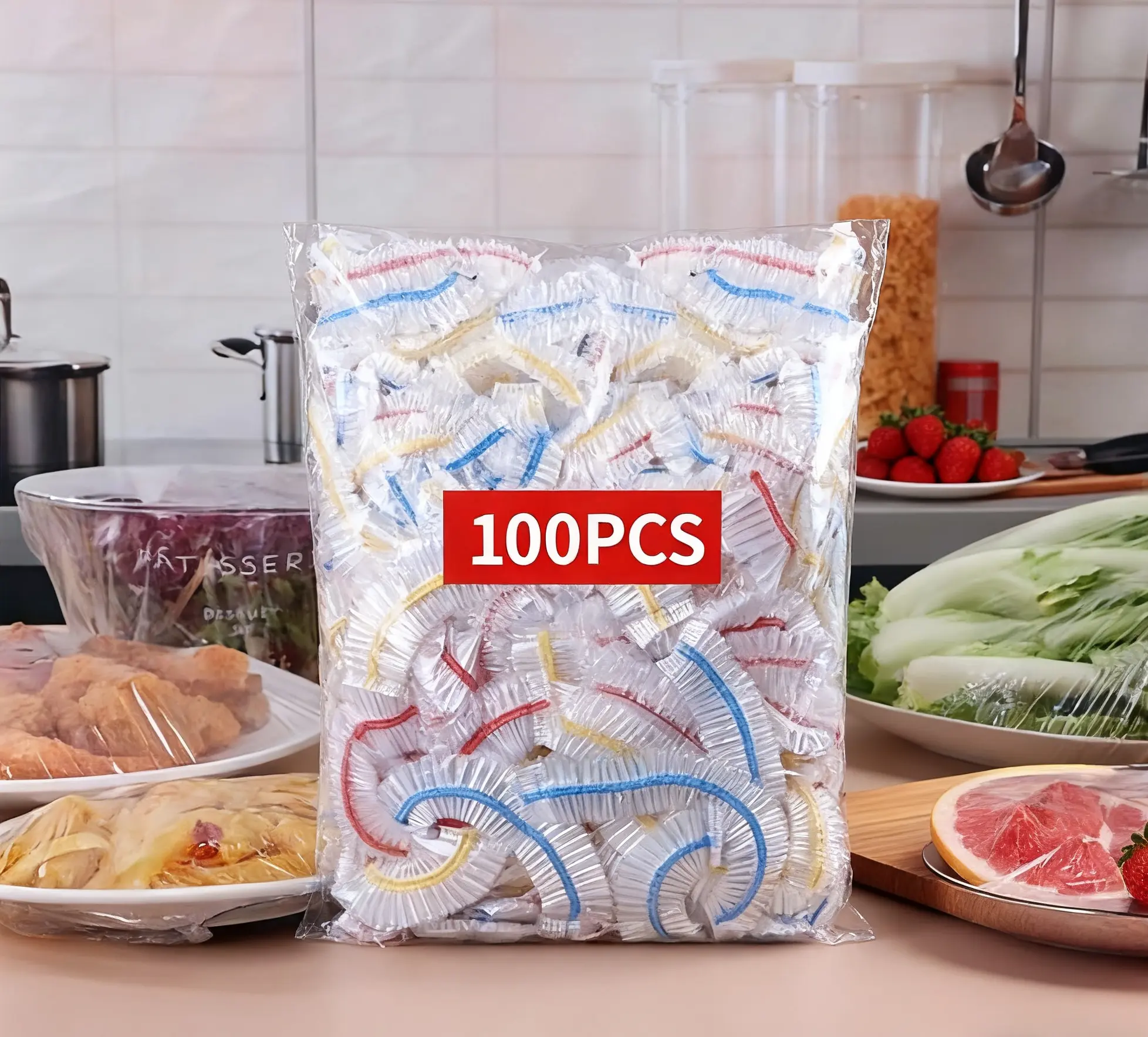 Disposable PE Plastic Food Fresh Keeping Covers, 100pcs Stretch-Fit Leakproof Elastic Clear Wraps, Kitchen Storage Gadgets for Maintaining Freshness, Home & Disposable Tableware Supplies