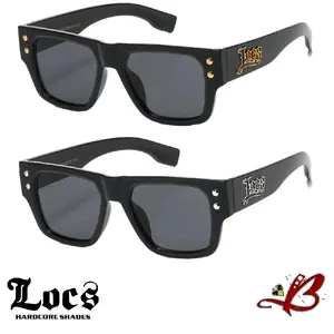 Locs Route 66 Rockabilly Rollers Flat-Top Hardcore Vintage 50's Style Shades Black Glossy with Gold or Silver Logo with 2 Dot Rivet Accents Retro Modern Sunglasses OG Bomba Cholo Gangster Biker | Genuine, Original and Authentic Locs