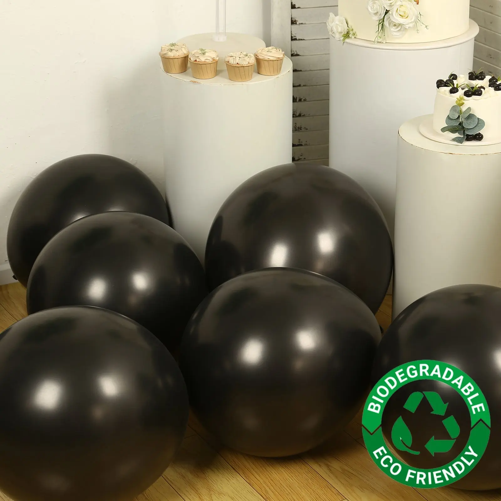 10-Pack Black Biodegradable Latex Balloons, 18in Thick Extra-Strong Hangable Helium Set for Happy Birthday, Ceiling Decoration, Wedding Festive Home Party Supplies