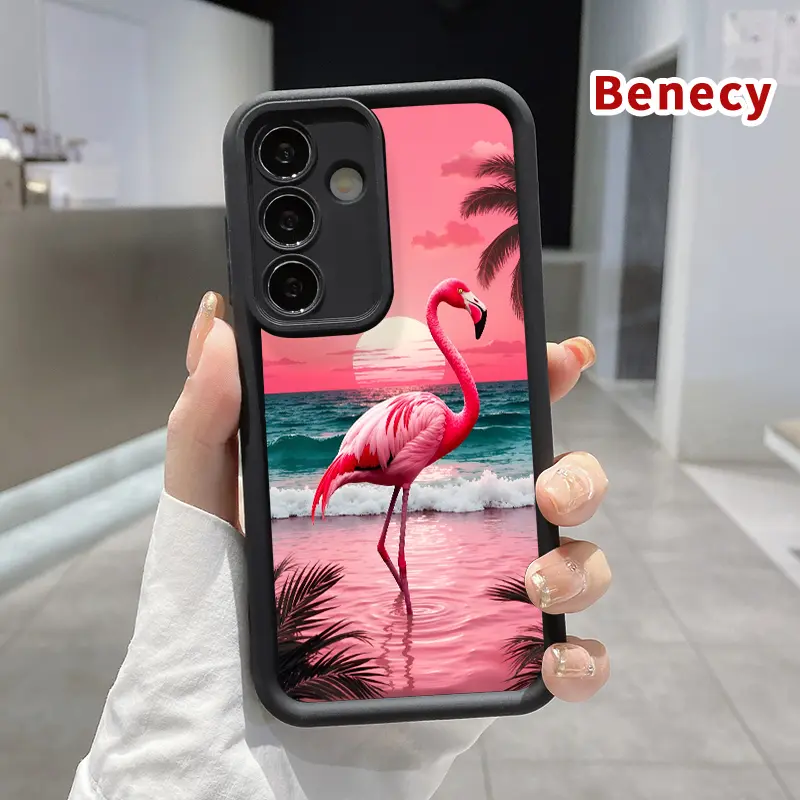 Phone Case Compatible with Samsung Galaxy S26 S23 Ultra S24 Plus S25 S22 Flamingo Sunset Beach Pattern Pocket-Friendly Shockproof Silicone Protective Softcase