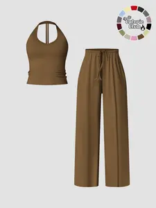 Women's Quick-Dry Sports Tank Top, Casual High-Waisted Bell Bottoms, Comfortable Sporty, All-Season Plain Style