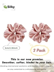 2-Pack Silk Hair Scrunchies ,100% Mulberry Silk Scrunchies ,No Creases, Super Soft & Stretchy!