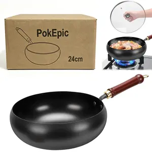 Thick uncoated iron pot, Japanese iron pan, uncoated cast iron pot, hand-forged non-stick pan without coating, high-purity frying pan, cast iron skillet—universal kitchen cookware suitable for gas and induction stoves. Cookware Cookware
