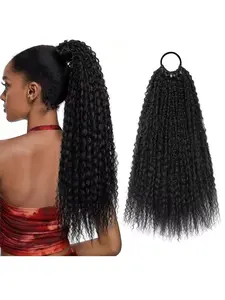 African Braided Hair Extension, Long Curly Corn Silk Ponytail, 12 Strand Screw Roll Messy Dreadlocks, Suitable for Daily Wear