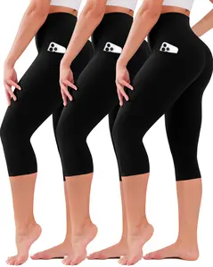 Women's 3-Pack High-Waisted Leggings with Pockets, Tummy Control & Soft Fabric, Capri Bottoms for Yoga (Leggings for Women)