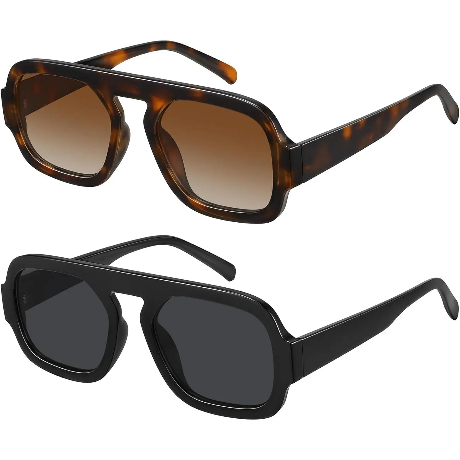 WOWSUN Women's Retro 70s Square Aviator Sunglasses, Trendy Sun Glasses for Women, Sunglasses For Women