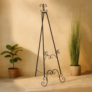 Scroll Black Metal Tall Adjustable Floor 3 Tier Display Easel