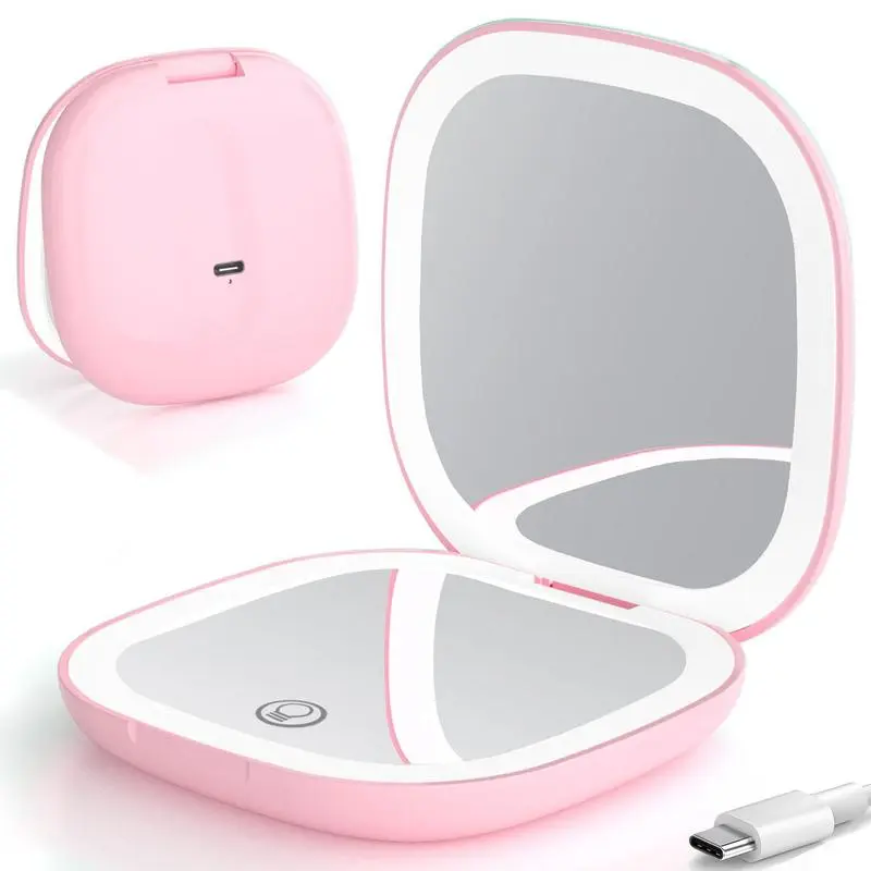 LED Compact Makeup Mirror, 4 Inches 1X/10XMagnification Travel Mirror with Light Dimmable DoubleSides Lighted USB Rechargeable Compact Mirror, TravelEssentials Magnifying, a great gift idea, perfect forgirls,Makeup touch-up products
