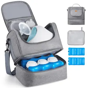 【FathersDayGift】VEVOR Breast Pump Bag, Breast Feeding Bag with Ice Pack, Fits for S1/S2, Pumping Accessories & Breastmilk Storage, Portable Pump Carrying Case for Work, Travel and Family Use, Grey