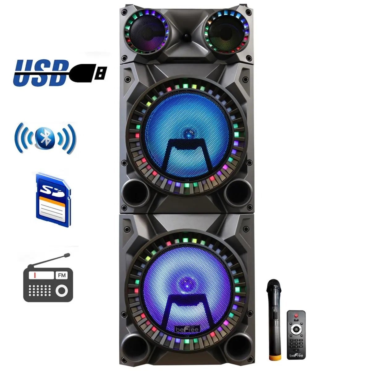 212 MAIN 12 in. Rechargeable Wireless Bass Bluetooth Connectivity High Volume Speaker - Double Subwoofer, Auxiliary Input, USB Inputs, Colorful Design, FM Radio - Portable Party Use for Computers & Mobile Audio, Wireless Bass Speaker, Bluetooth Connectivi