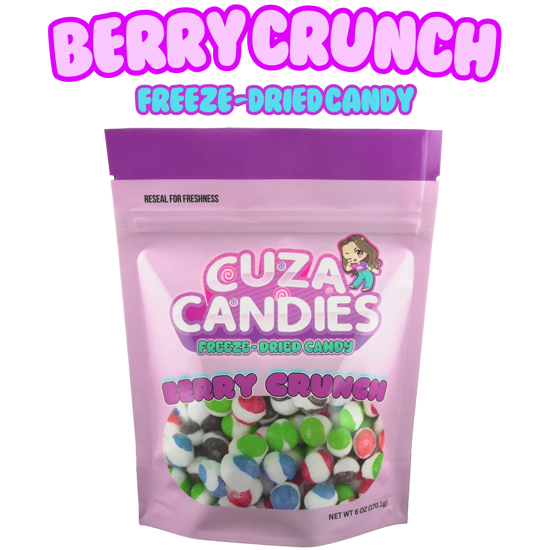 Cuza Candies - Freeze Dried Berry Rainbow Crunch Candy Sweet Snack Bite Sugar Fruity Bonbon Flavor