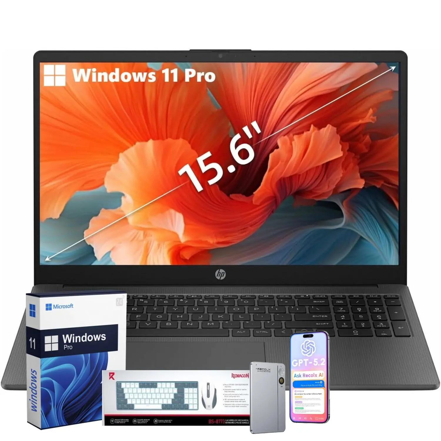 2026 HP Business & Study Laptop | AMD Ryzen 7 | 15.6" FHD | Numeric Keypad | Webcam | Win11 Pro | up tp 32GB RAM,512GB SSD | Bundle Accessory