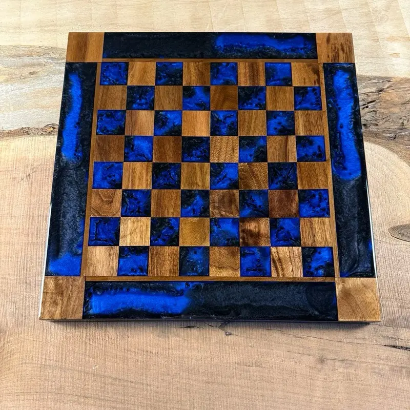 Black Onyx Deep Blue Walnut Chess Board (INCLUDES GLASS PIECES)
