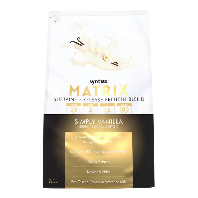 Syntrax Nutrition Matrix, Sustained-Release Protein Blend Simply Vanilla 2 lbs Undenatured Micellar Casein & Whey Blend for Easy Mixing