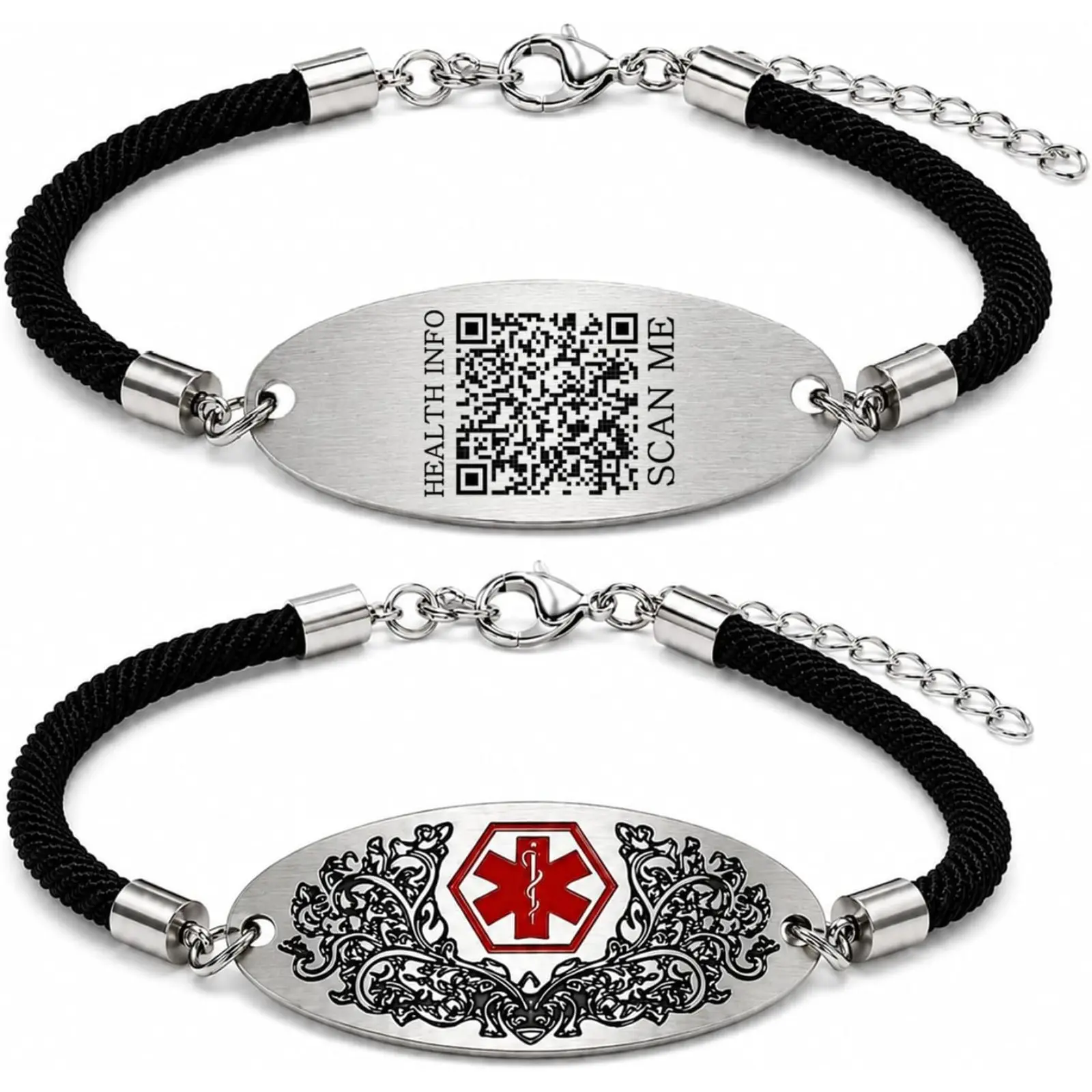 Medical Alert Bracelet Dynamic QR Code + Engraving Emergency ID Jewelry for Health Conditions String Jewelry