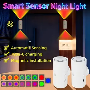 Valentine's Day gift  2pc Smart Motion Sensor LED Night Light | RGB Gradient Ambient Lighting | Magnetic Stick-On USB Rechargeable for Hallway Entryway