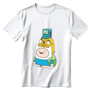 Adventure Time Classic Trio Graphic T-shirt for True Fans of the Show Cotton Menswear