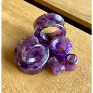 PAIR of Stunning Organic Amethyst Stone Double Flare Tunnels - Gauges 2g up to 1" (25mm)