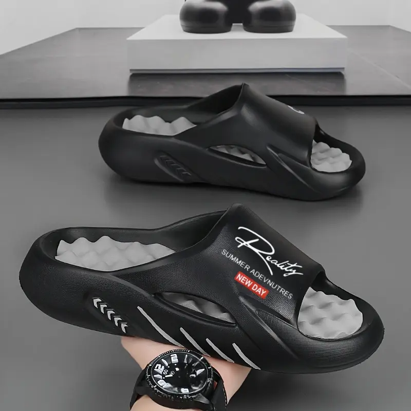 Men's Slip On Massage Slippers - EVA Stress-Relief Slides for Ankle Comfort, Casual Indoor Shoes for Home & Outdoor Use, Men's Shoes, Lightweight, Waterproof