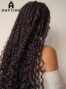 Anytime Wigs Women's Long Curly Synthetic Lace Front Braided Wig, Summer-Breathable Natural Voluminous Hair Wigs (No Bangs) for Women & Girls, Stylish Hair Wigs for Summer Daily Wear, Cosplay & Costume Party Use, Synthetic Fiber Wigs 32-Inch size