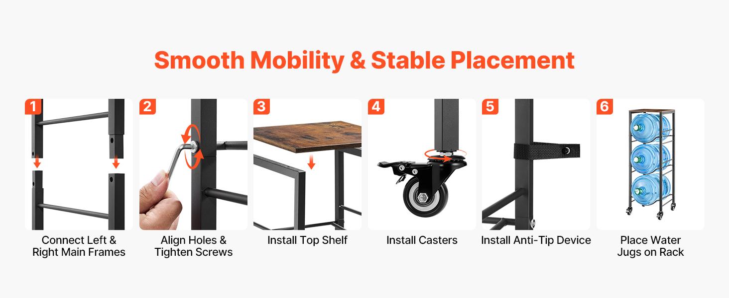 【summerfinds】VEVOR Water Jug Holder, 4 Tiers 3 and 5 Gallon Water Bottle Holder for 3 Bottles, Heavy Duty Jug Rack Organizer with Storage Shelf and Casters, for Kitchen, Office, Living Room, Black and Brown 【summerfinds】VEVOR Water Jug Holder, 4 Tiers 3 and 5 Gallon Water Bottle Holder for 3 Bottles, Heavy Duty Jug Rack Organizer with Storage Shelf and Casters, for Kitchen, Office, Living Room, Black and Brown