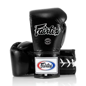 Fairtex BGL6 Pro Leather Laced Competition Gloves - Locked Thumb for Muay Thai and Boxing