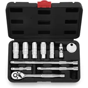 11 count 3/8" Drive Socket Accessory Set, SAE/Metric, 6 Point Spark Plug Sockets, Universal Joint, Extension Bar, Ratchet Wrench, Spark Plug Gap Gauge